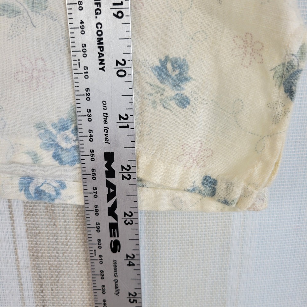 Vintage Bay Street Linen Blouse Top Floral White Blue Size Large Boxy Fit Boho - Picture 6 of 10